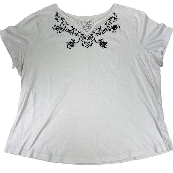 Faded Glory Embroidered Neckline Short Sleeve Tee Shirt Top in White 2X(18W-20W) - Picture 1 of 11